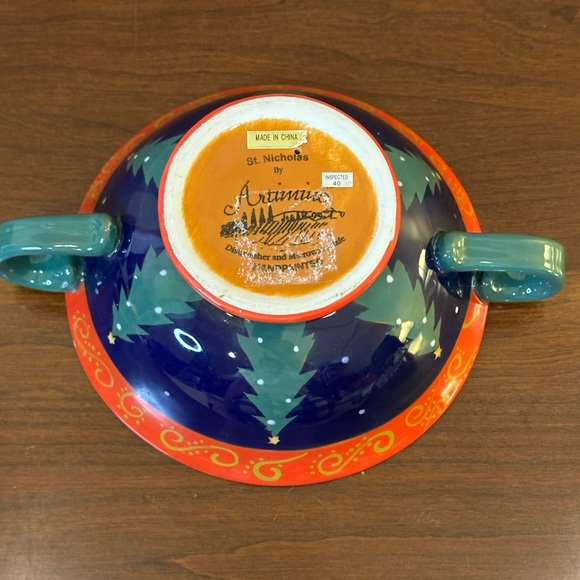 🎄VTG 2000s Christmas St. Nicholas Cream Soup Bowl by Artimino Hand Painted Santa - Picture 6 of 8